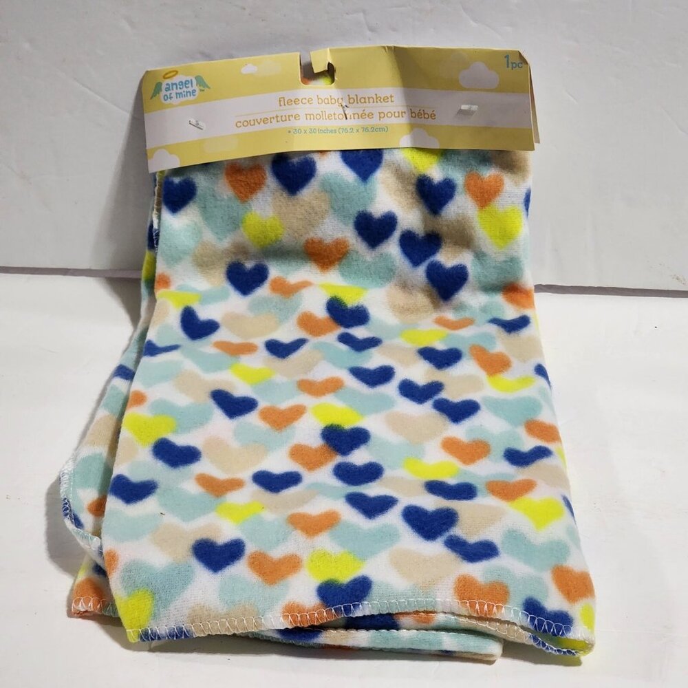 Angel of Mine Fleece Baby Blanket Multicolor HEARTS 30 x 30 New‎